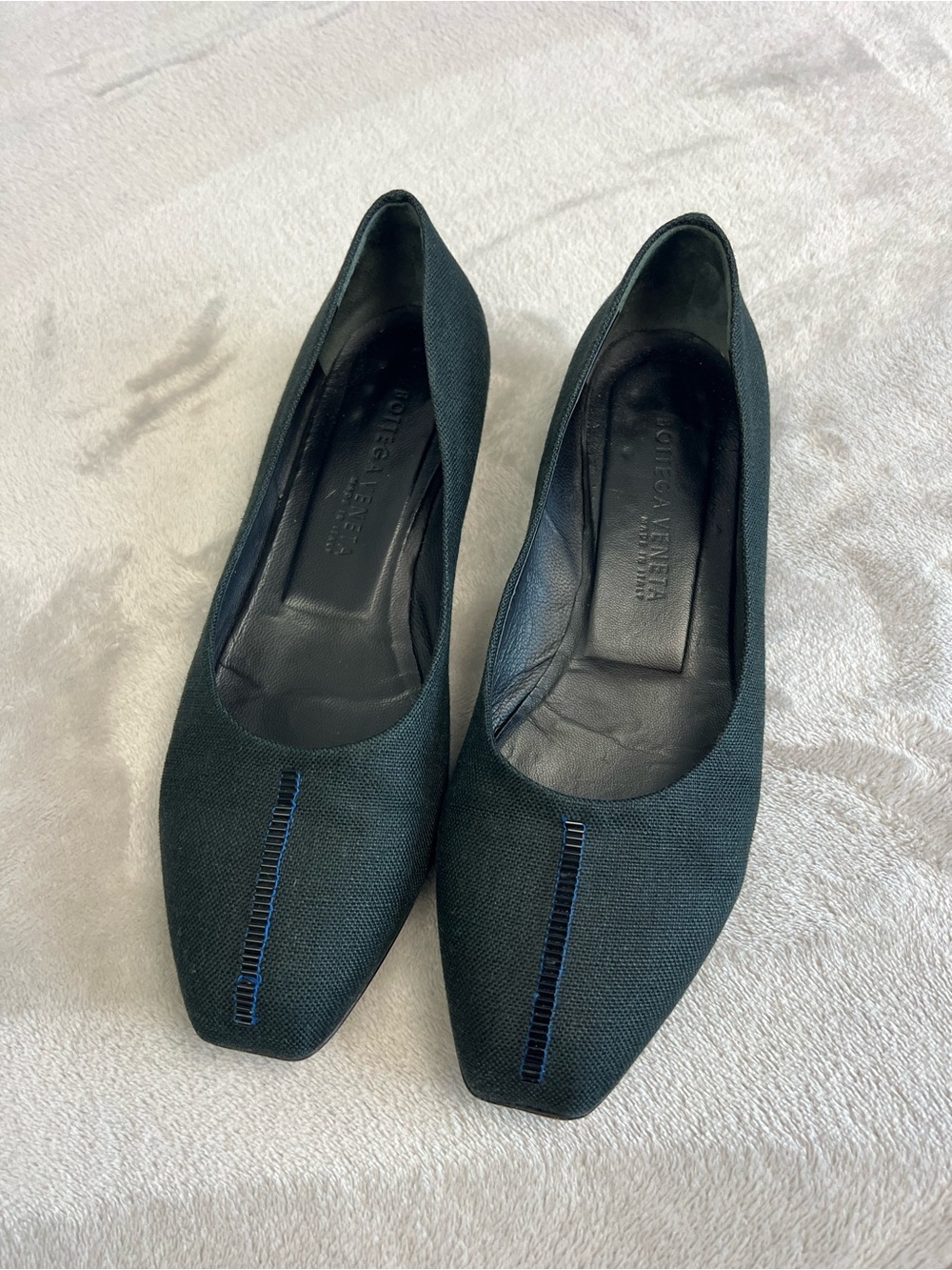 Bottega Veneta Black Square Toe Flats US 9 Made in Italy Leather